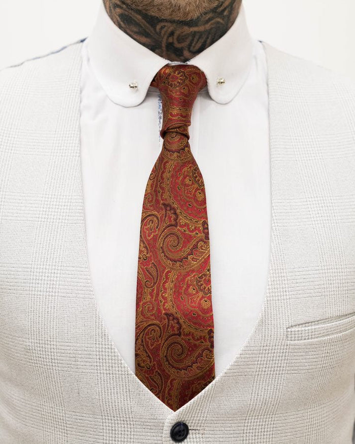 Knightsbridge Neckwear Tan & Red Silk Paisley Tie