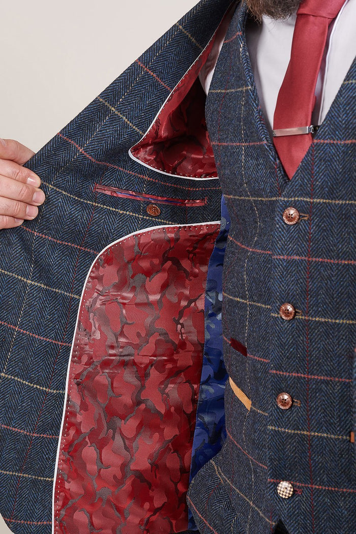Marc Darcy Eton Navy Check Tweed Style Suit Blazer