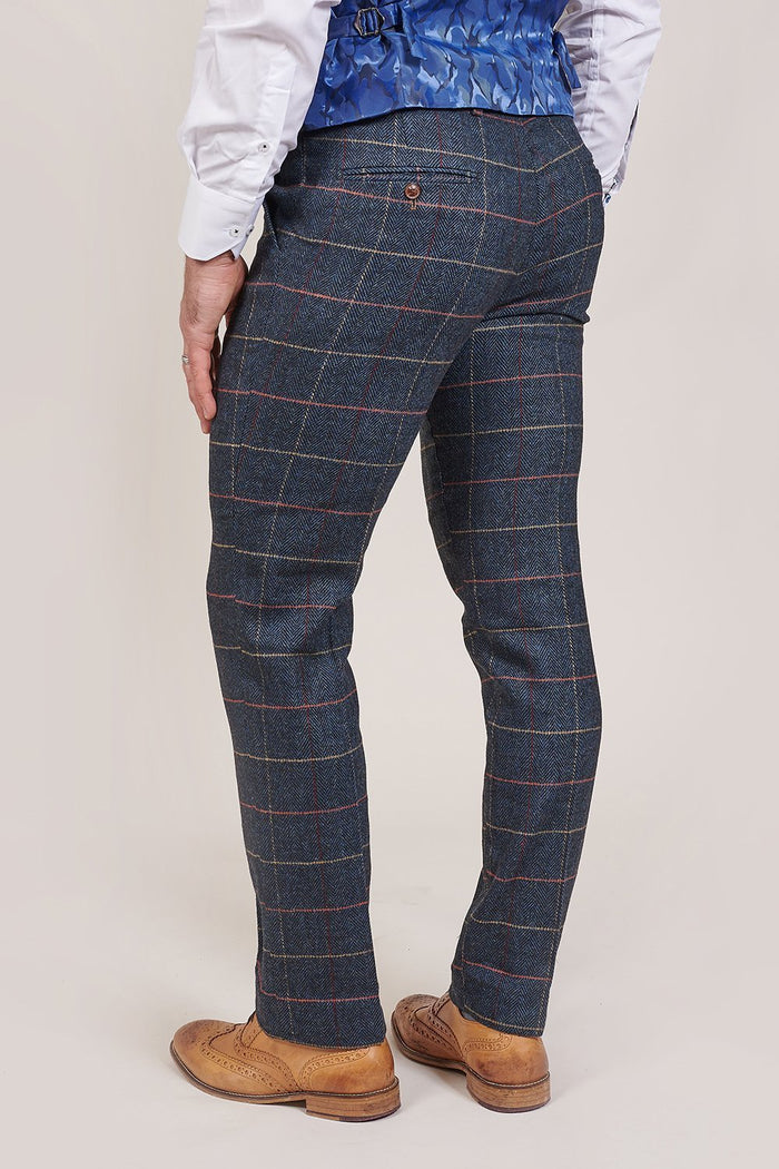 Marc Darcy Eton Navy Check Tweed Style Suit Trousers