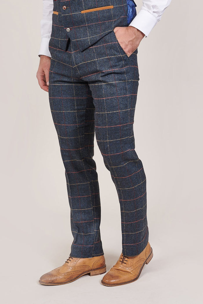 Marc Darcy Eton Navy Check Tweed Style Suit Trousers