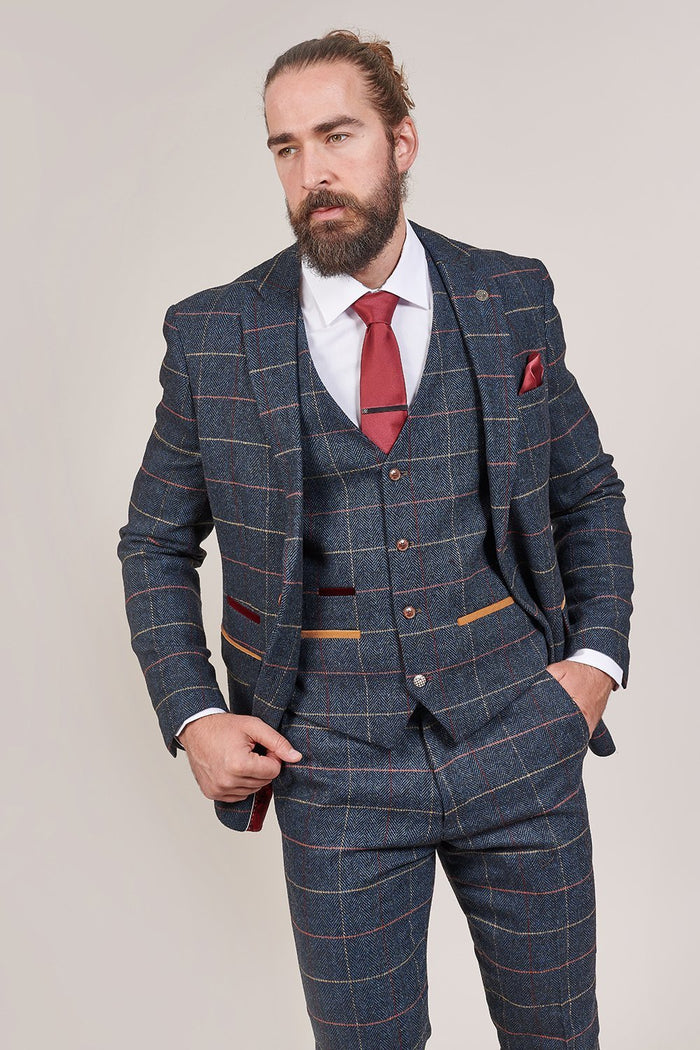 Marc Darcy Eton Navy Check Tweed Style Suit Waistcoat