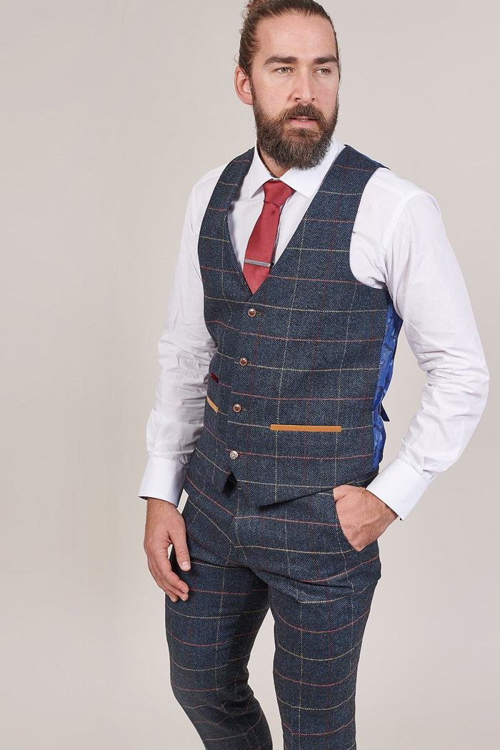 Marc Darcy Eton Navy Check Tweed Style Suit Waistcoat