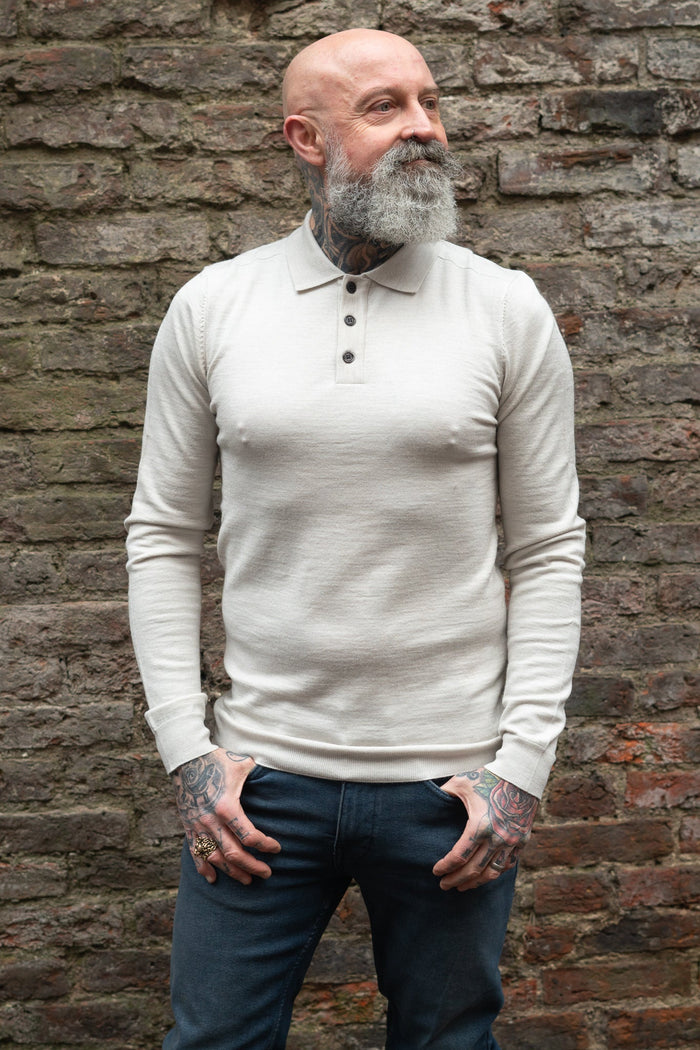 Mish Mash Ecru Wool Knitted Polo Jumper