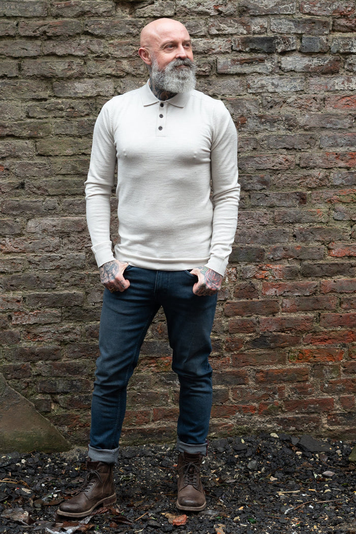 Mish Mash Ecru Wool Knitted Polo Jumper