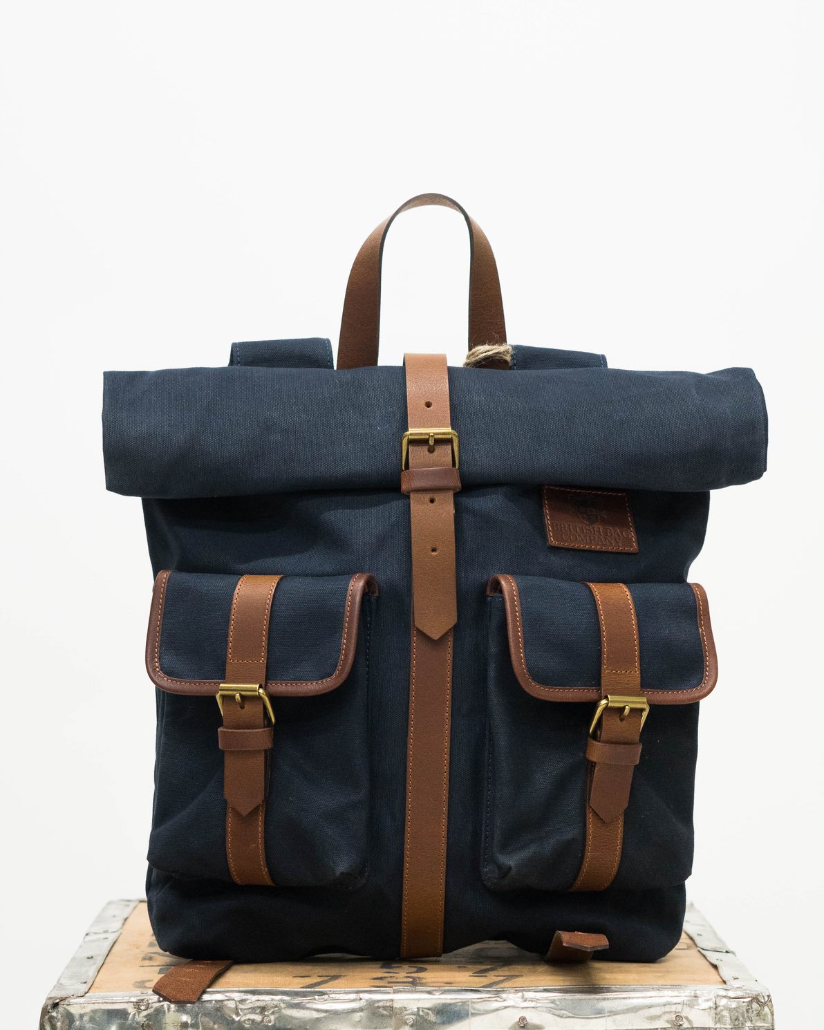 Navy Waxed Canvas Roll Top Rucksack