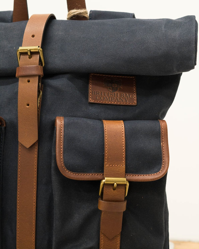 Navy Waxed Canvas Roll Top Rucksack