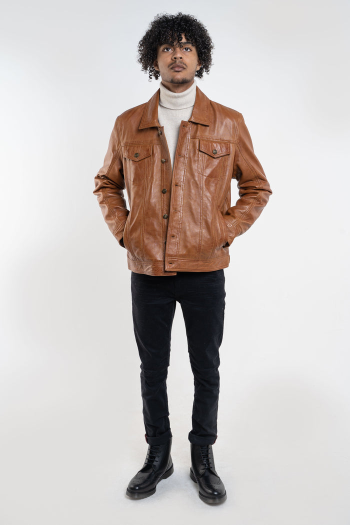 Real Hoxton Tan Leather Trucker Jacket