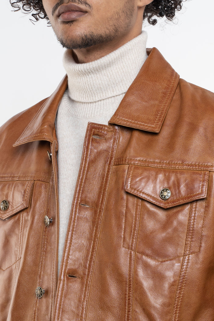 Real Hoxton Tan Leather Trucker Jacket