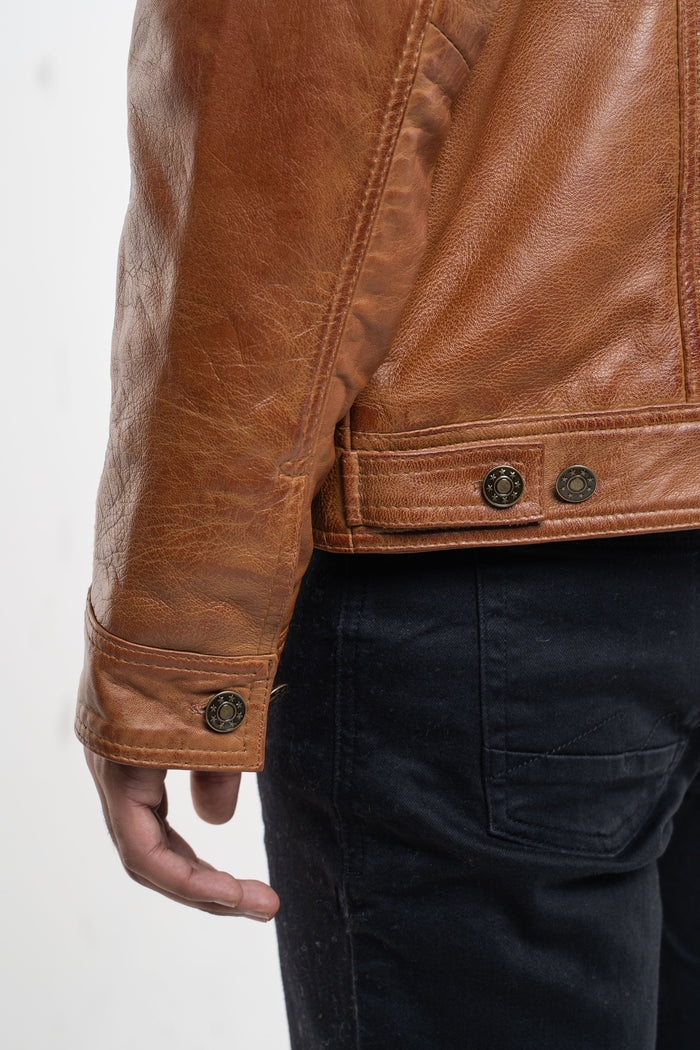 Real Hoxton Tan Leather Trucker Jacket