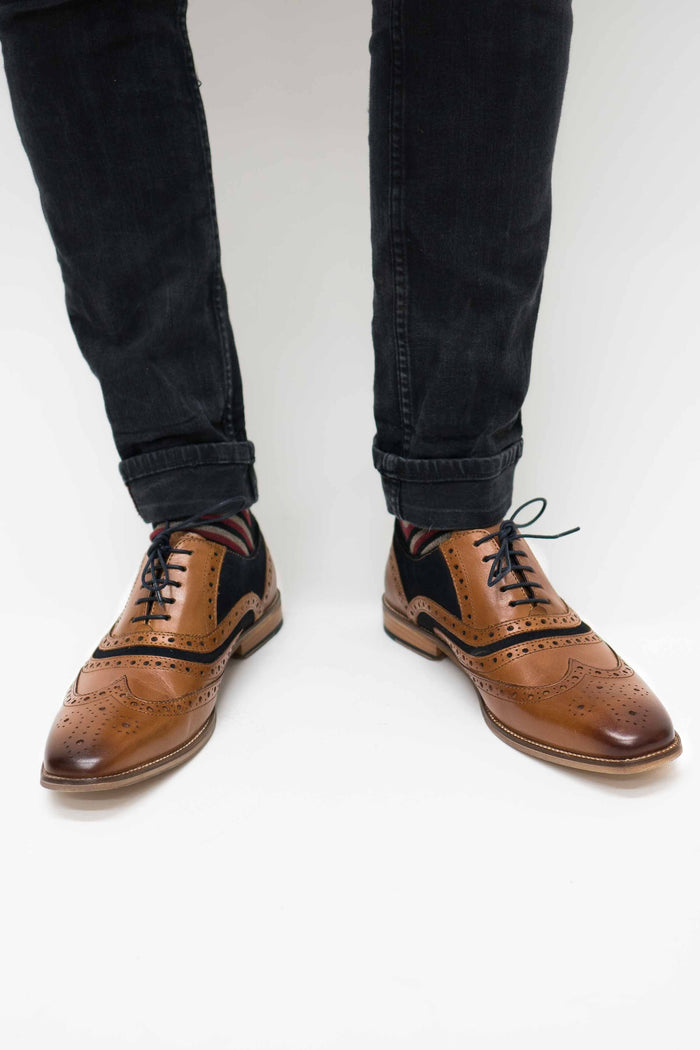 Roamers Tan & Navy Suede Brogues