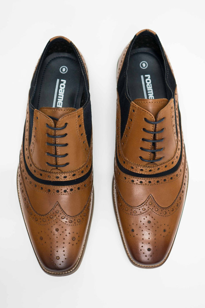 Roamers Tan & Navy Suede Brogues