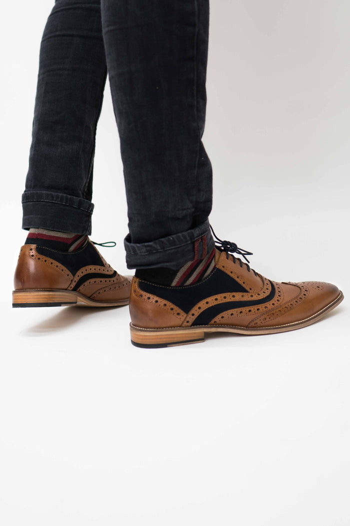 Roamers Tan & Navy Suede Brogues