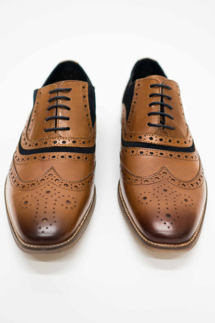 Roamers Tan & Navy Suede Brogues