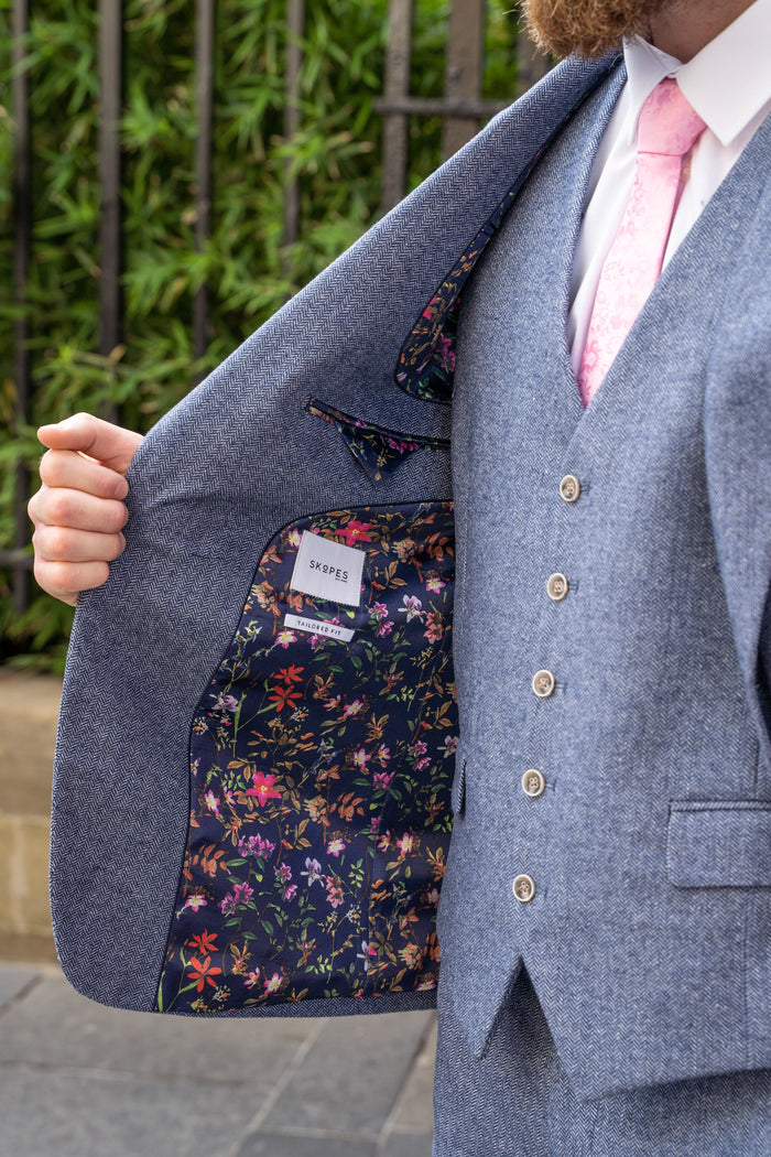 Skopes Jude Sky Blue Herringbone Blazer