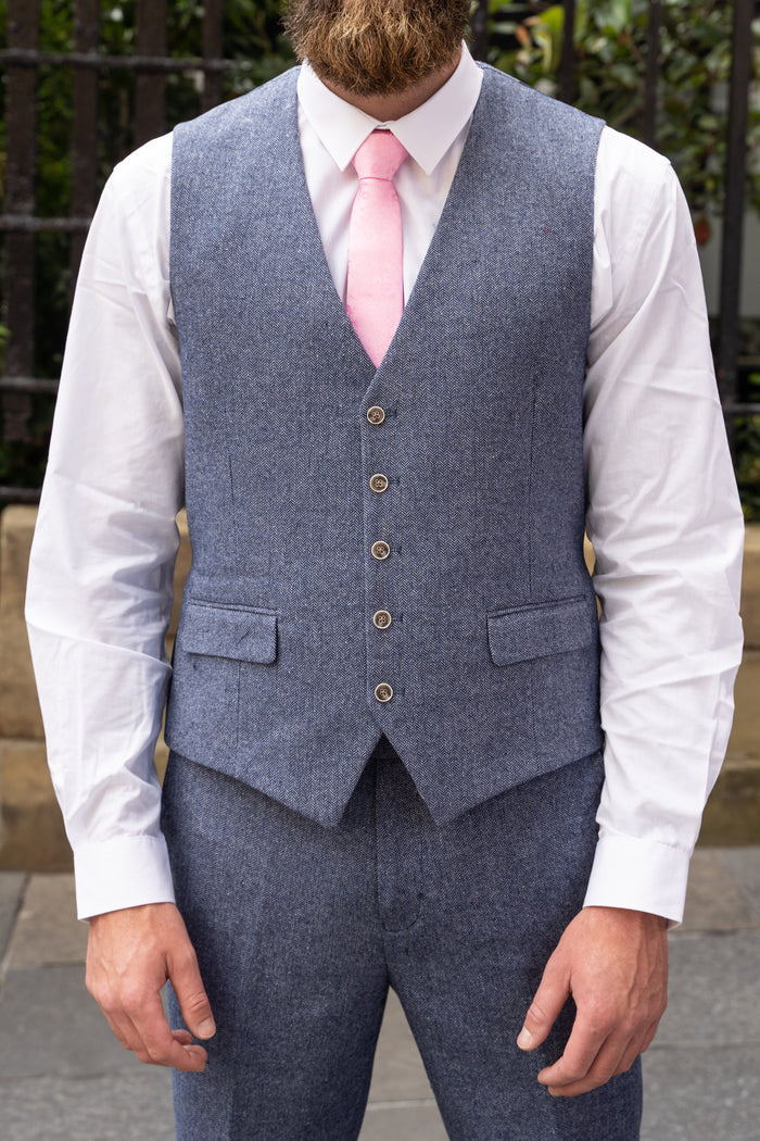 Skopes Jude Skye Blue Herringbone Waistcoat