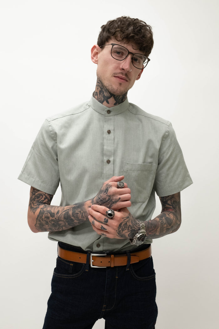 Skopes Khaki Short Sleeved Grandad Shirt