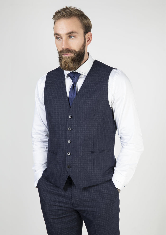 Skopes Mac Navy & Grey Check Single Breasted Waistcoat