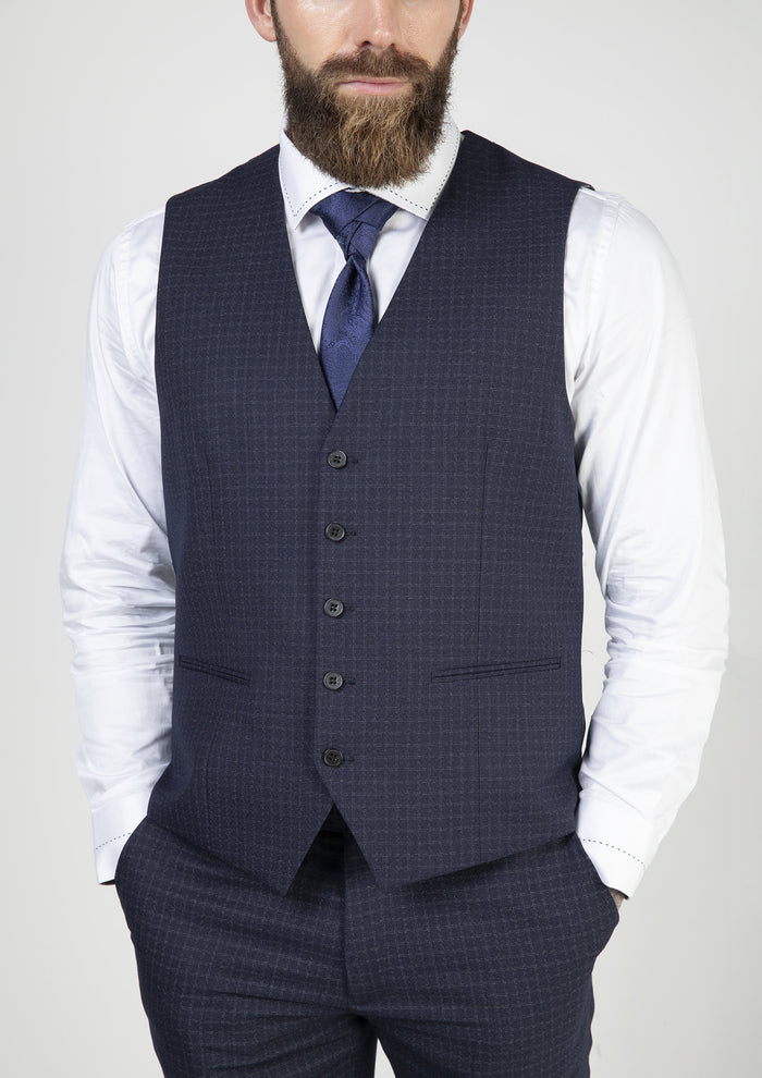 Skopes Mac Navy & Grey Check Single Breasted Waistcoat
