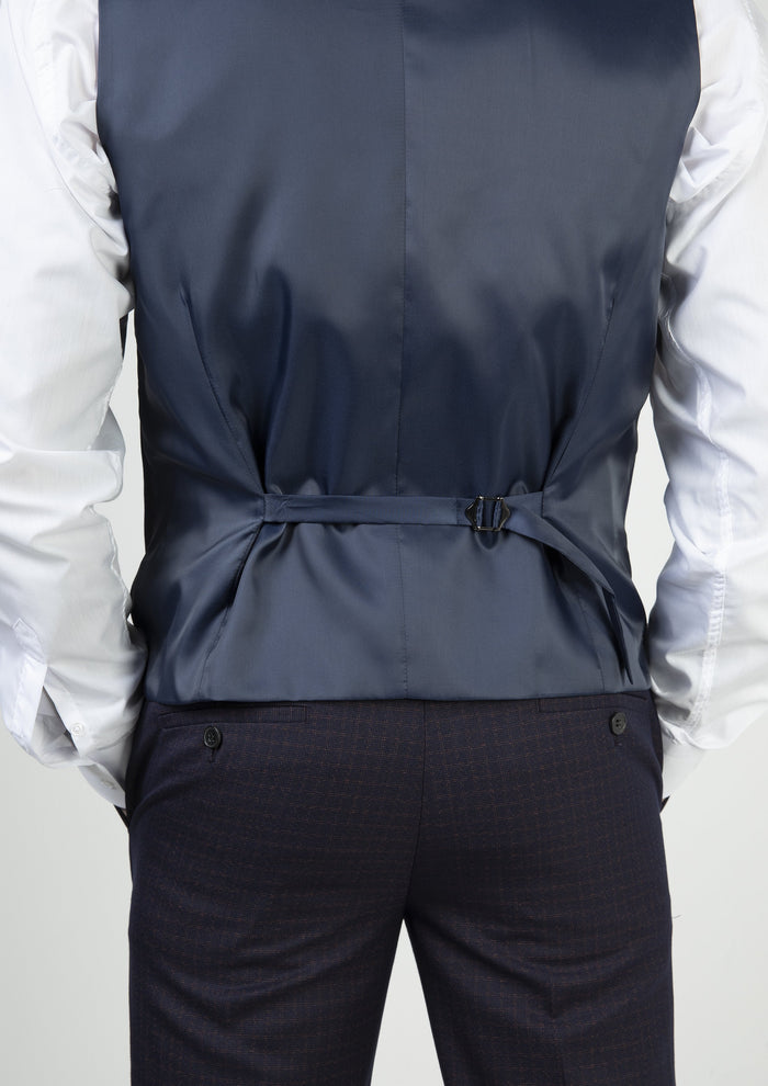 Skopes Mac Navy & Wine Check Single Breasted Waistcoat