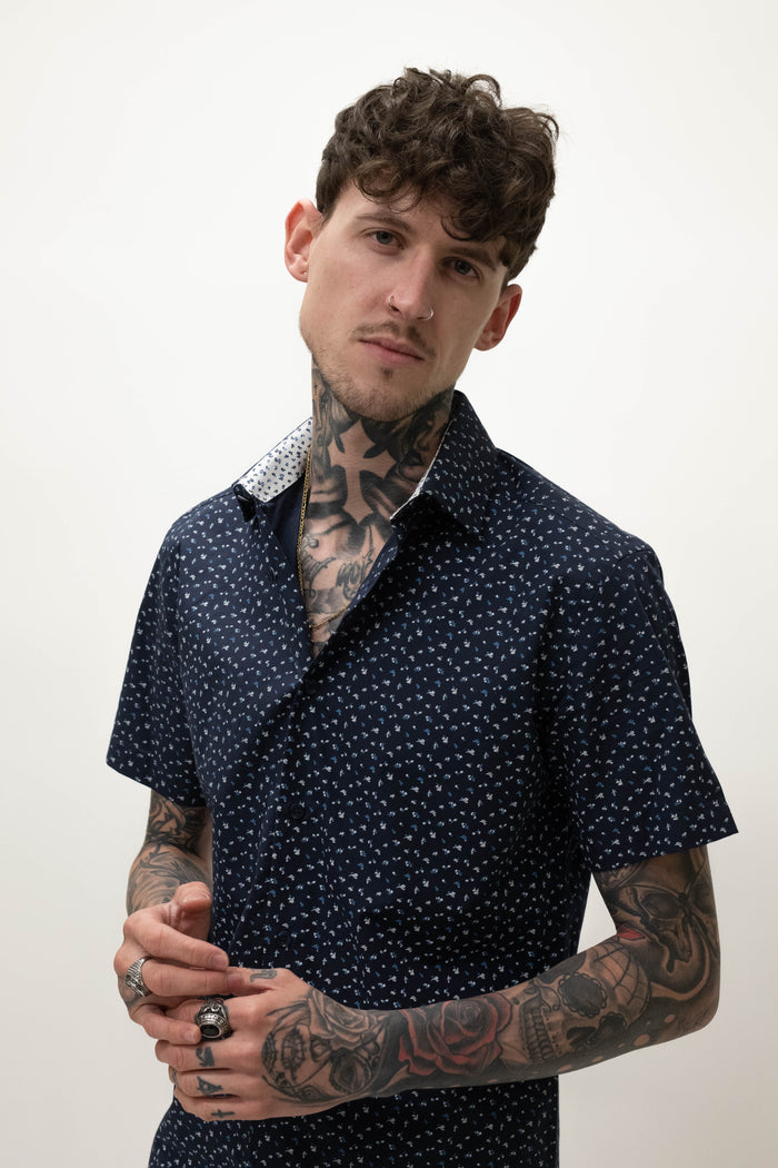 Skopes Navy Mini Flowers Short Sleeved Shirt