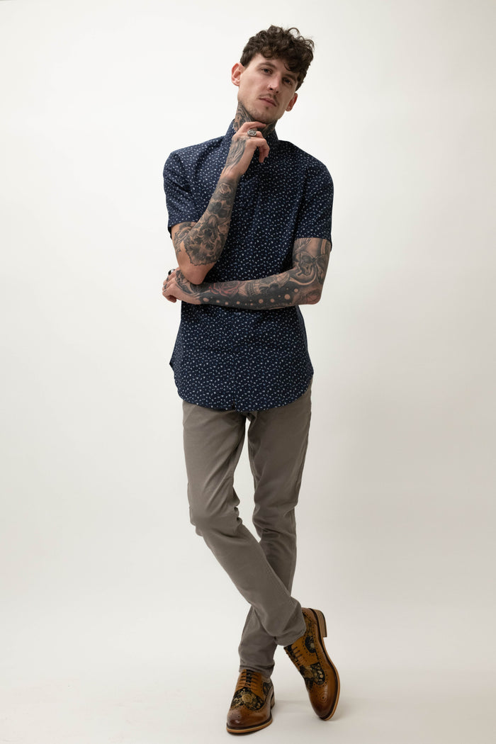 Skopes Navy Mini Flowers Short Sleeved Shirt