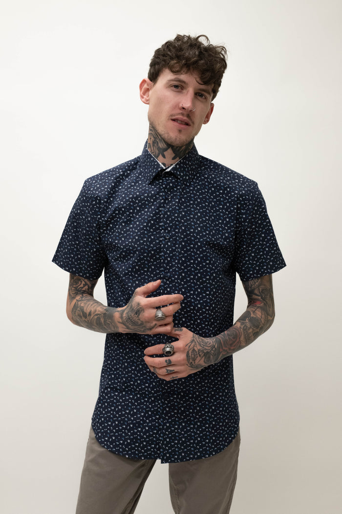 Skopes Navy Mini Flowers Short Sleeved Shirt