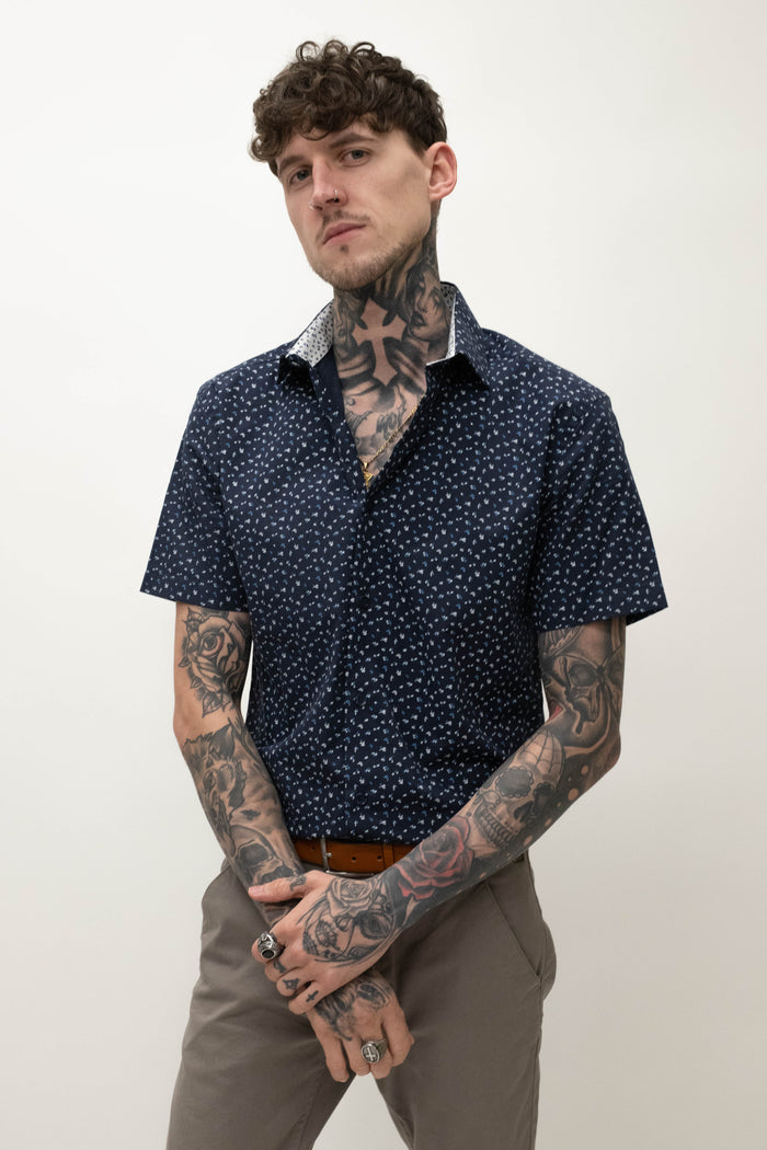 Skopes Navy Mini Flowers Short Sleeved Shirt