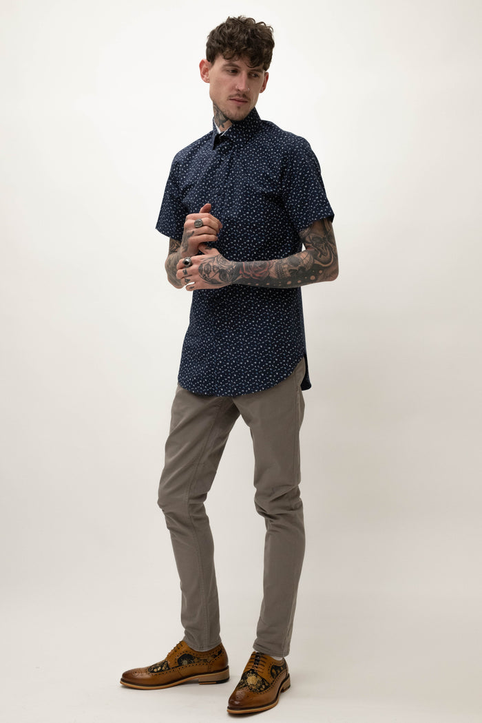 Skopes Navy Mini Flowers Short Sleeved Shirt