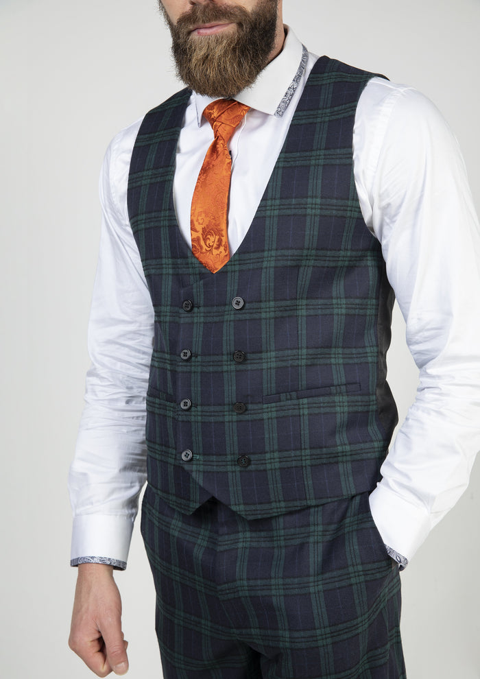 Skopes Ramsay Green Check Double Breasted Waistcoat