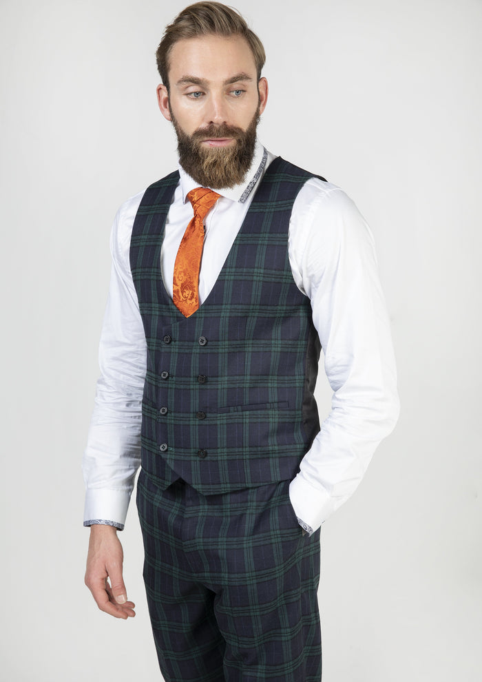 Skopes Ramsay Green Check Double Breasted Waistcoat