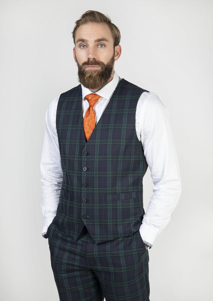 Skopes Ramsay Green Check Single Breasted Waistcoat