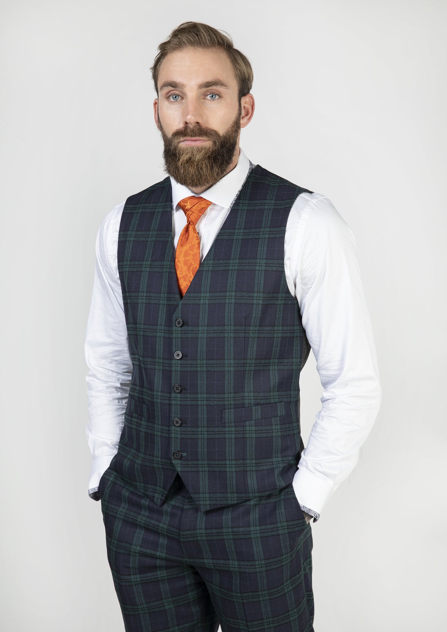 Skopes Ramsay Green Check Single Breasted Waistcoat