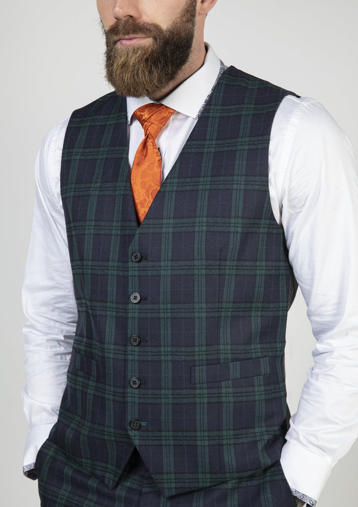 Skopes Ramsay Green Check Single Breasted Waistcoat