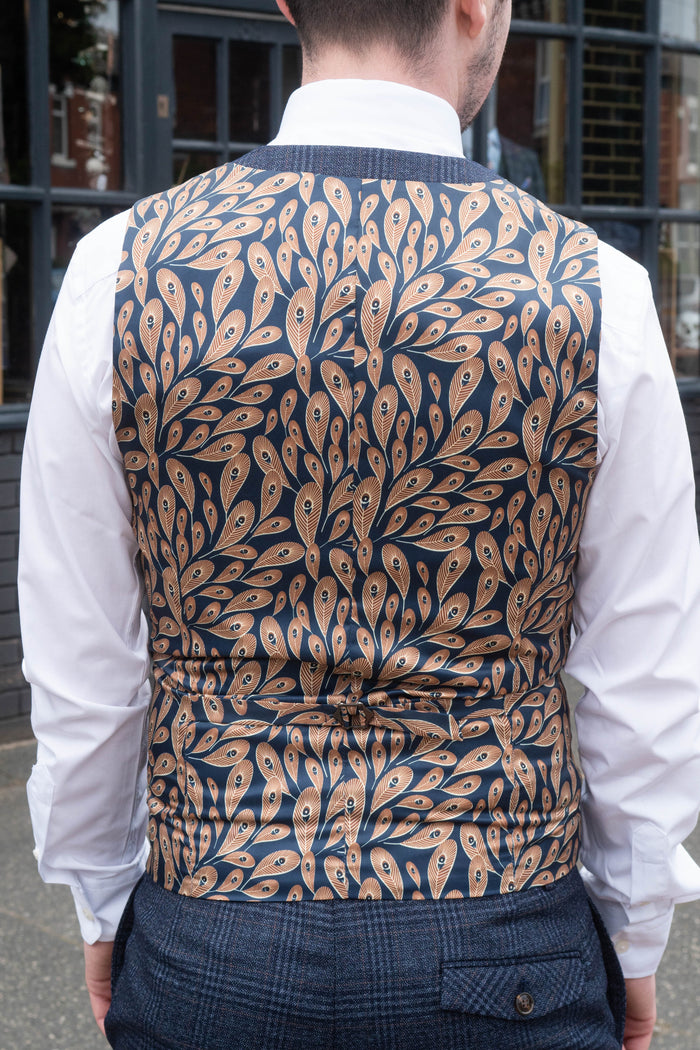 Skopes Woolf Navy Check Tweed Style Waistcoat