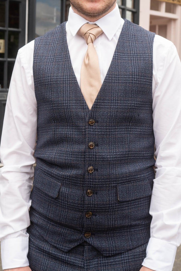 Skopes Woolf Navy Check Tweed Style Waistcoat