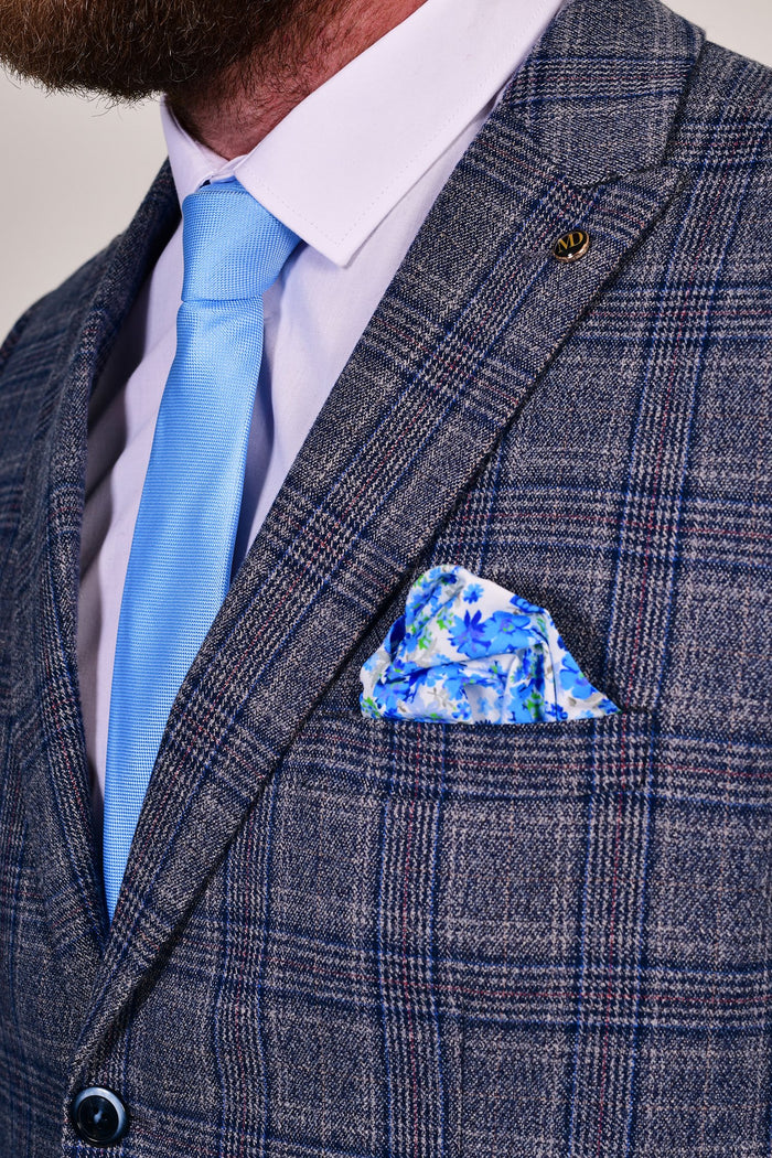 Sky Blue Micro Dot Tie & Floral Pocket Square Set Sky Blue
