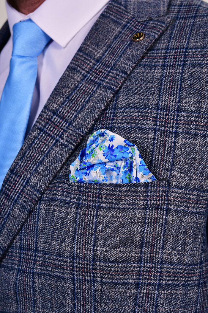 Sky Blue Micro Dot Tie & Floral Pocket Square Set Sky Blue