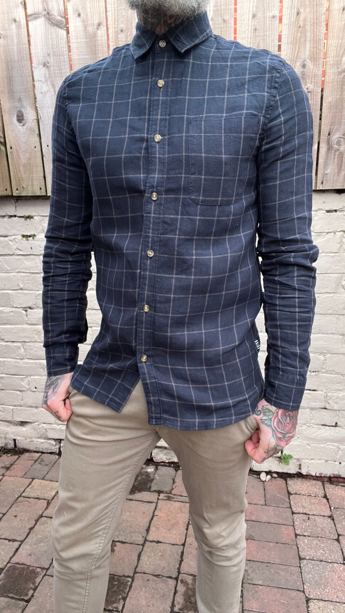 Solid Dark Sapphire Check Shirt S