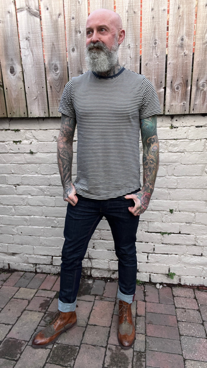 Solid Navy Striped Crew Neck T-Shirt