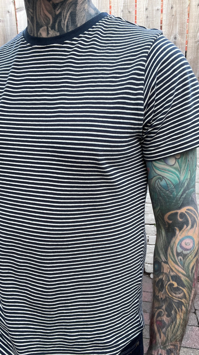 Solid Navy Striped Crew Neck T-Shirt
