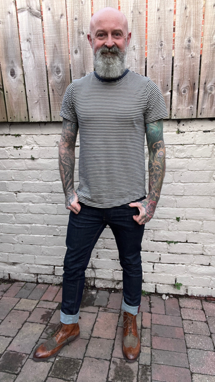 Solid Navy Striped Crew Neck T-Shirt