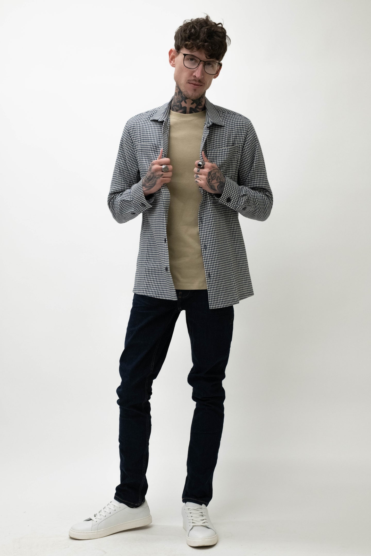 Wear London Brune Houndstooth Navy Shirt